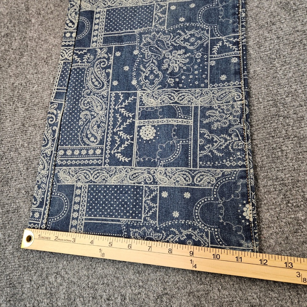 Cali 1850 Bandana Patchwork Wide Leg Jeans Blue White Paisley Print 9/29 NWT - Picture 9 of 14